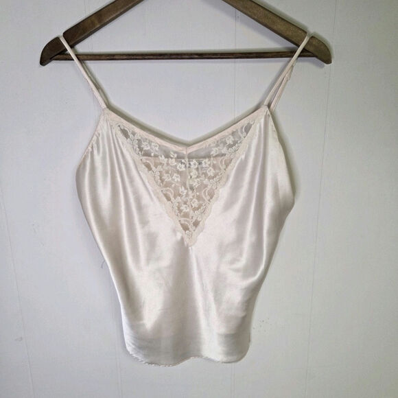 Vintage Lace Satin Slip Top  Calvin Klein Cream Size Medium Adjustable Straps - Picture 1 of 7